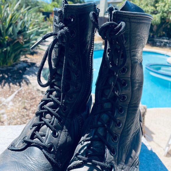 ~ Harley-Davidson 9.5 Men Motorcycle Boots Steel Toe Black Leather Zip Lace W11 - Picture 15 of 16